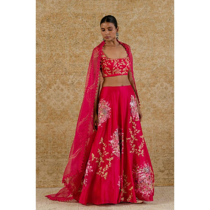 Devnaagri Fuchsia Chanderi Silk Lehenga and Blouse with Dupatta (Set of 3)