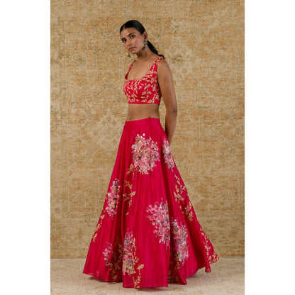 Devnaagri Fuchsia Chanderi Silk Lehenga and Blouse with Dupatta (Set of 3)