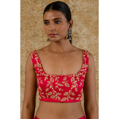 Devnaagri Fuchsia Chanderi Silk Lehenga and Blouse with Dupatta (Set of 3)