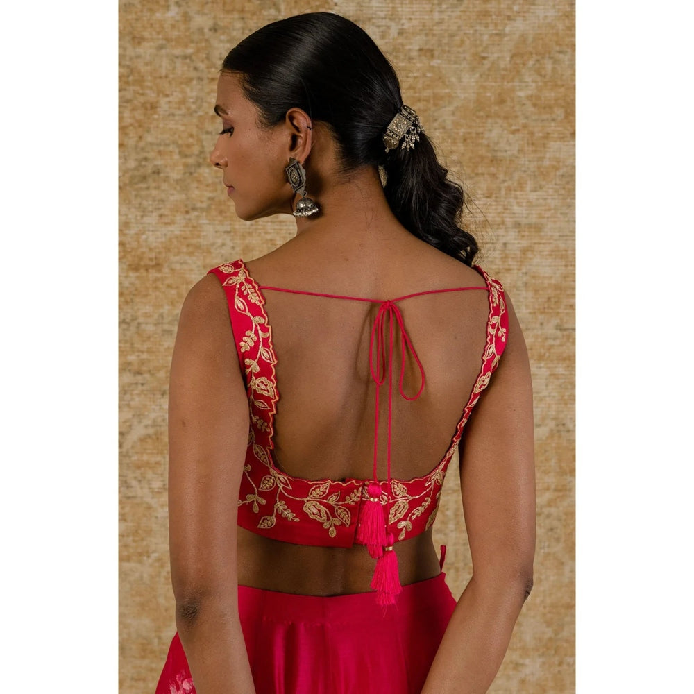 Devnaagri Fuchsia Chanderi Silk Lehenga and Blouse with Dupatta (Set of 3)