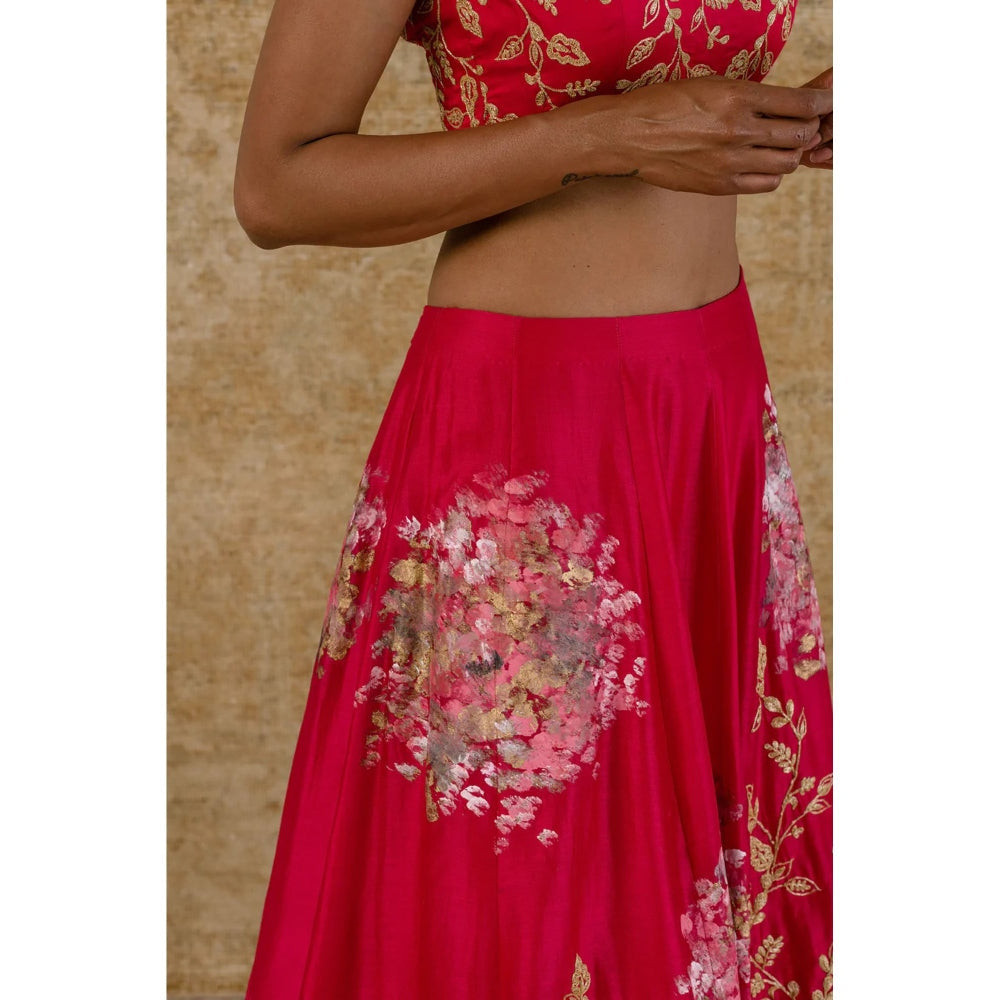 Devnaagri Fuchsia Chanderi Silk Lehenga and Blouse with Dupatta (Set of 3)