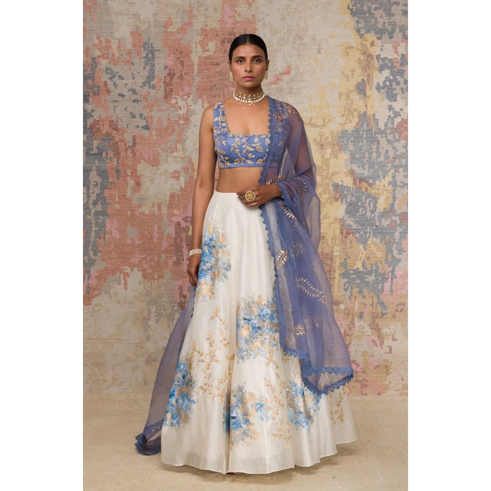 Devnaagri Blue Chanderi Silk Lehenga and Blouse with Dupatta (Set of 3)