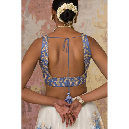 Devnaagri Blue Chanderi Silk Lehenga and Blouse with Dupatta (Set of 3)