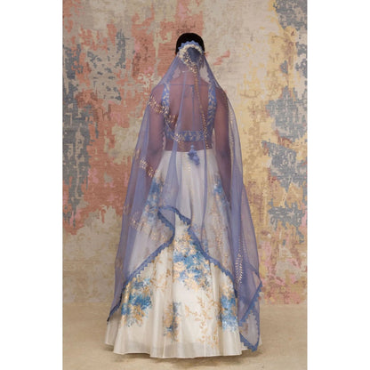 Devnaagri Blue Chanderi Silk Lehenga and Blouse with Dupatta (Set of 3)