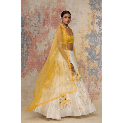 Devnaagri Mustard Chanderi Silk Lehenga and Blouse with Dupatta (Set of 3)