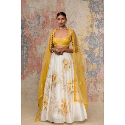 Devnaagri Mustard Chanderi Silk Lehenga and Blouse with Dupatta (Set of 3)