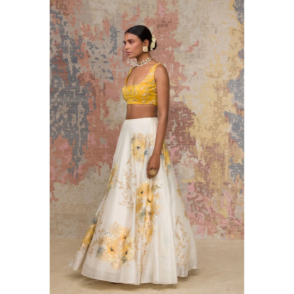 Devnaagri Mustard Chanderi Silk Lehenga and Blouse with Dupatta (Set of 3)