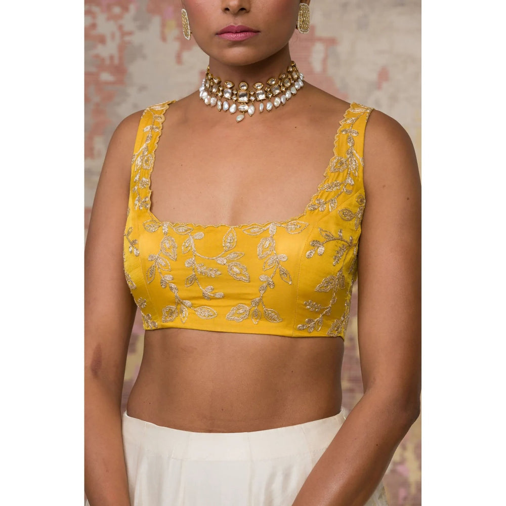 Devnaagri Mustard Chanderi Silk Lehenga and Blouse with Dupatta (Set of 3)