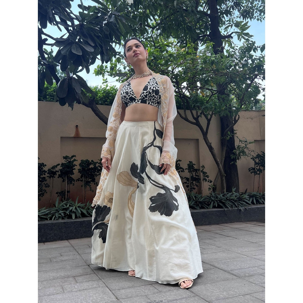 Devnaagri Ivory Handpaint Lehenga and Blouse with Dupatta (Set of 3)