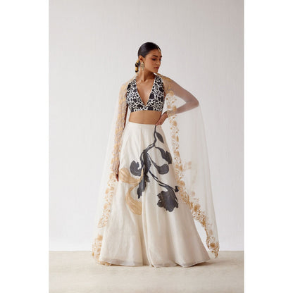 Devnaagri Ivory Handpaint Lehenga and Blouse with Dupatta (Set of 3)