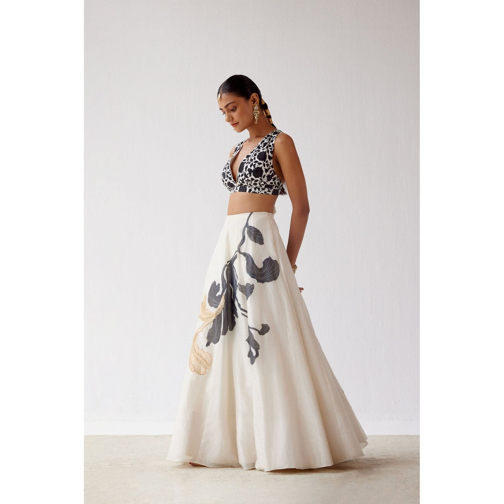 Devnaagri Ivory Handpaint Lehenga and Blouse with Dupatta (Set of 3)