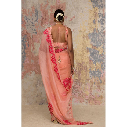 Devnaagri Blush Silk Organza Saree with Stitched Blouse (Set of 2)