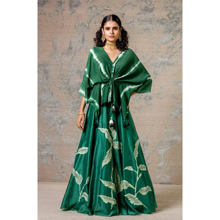 Devnaagri Green Hand Painted Skirt and Top (Set of 2)