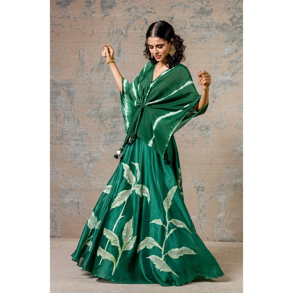 Devnaagri Green Hand Painted Skirt and Top (Set of 2)