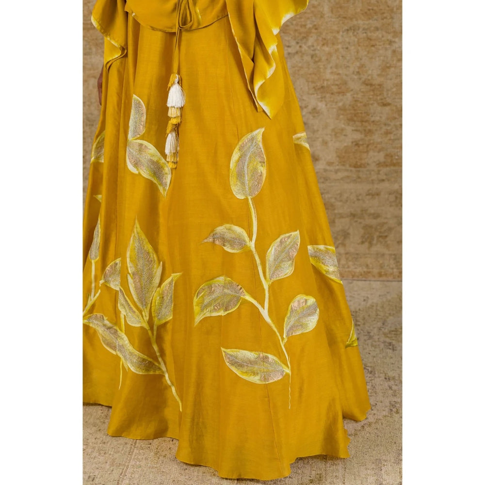 Devnaagri Mustard Hand Painted Skirt and Top (Set of 2)