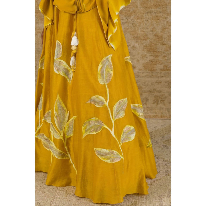 Devnaagri Mustard Hand Painted Skirt and Top (Set of 2)