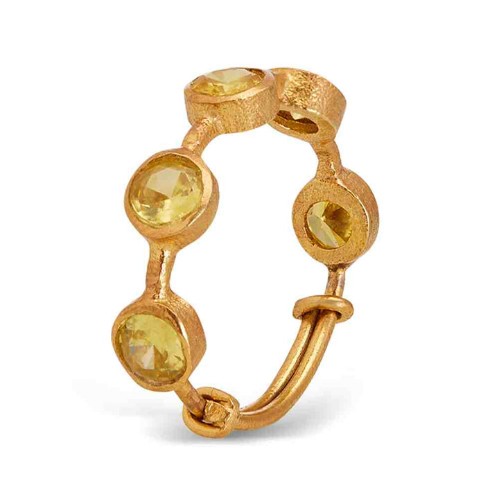 Dhwani Bansal Delicate Gold Plated Adjustable Kandi Ring with Yellow Citrine Crytals
