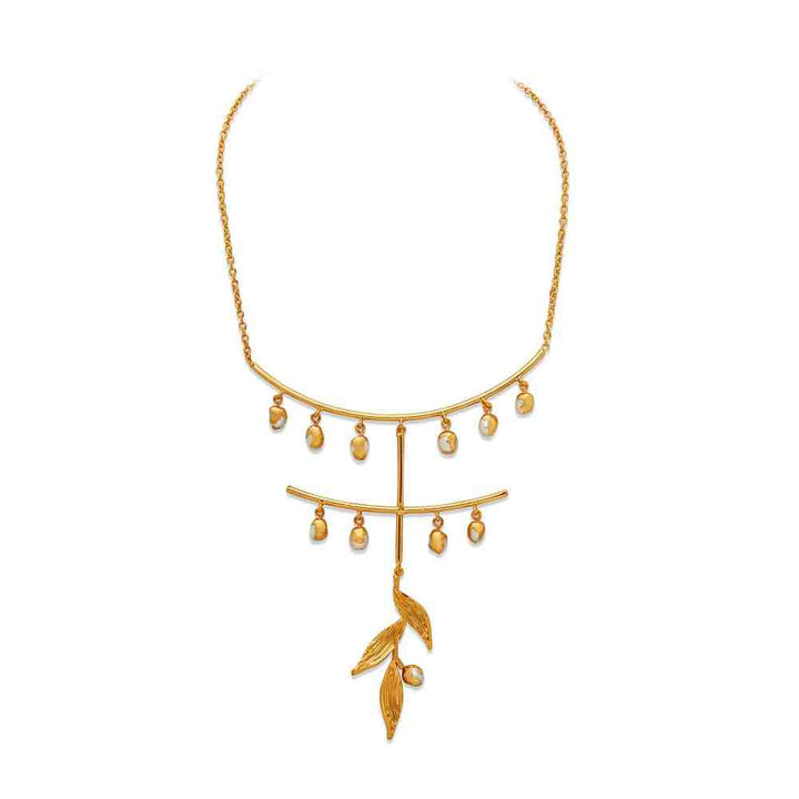 Dhwani Bansal Statement Zuri Pendant With Gold Dipped Baroque Pearls And Textured Gold Plated Brass