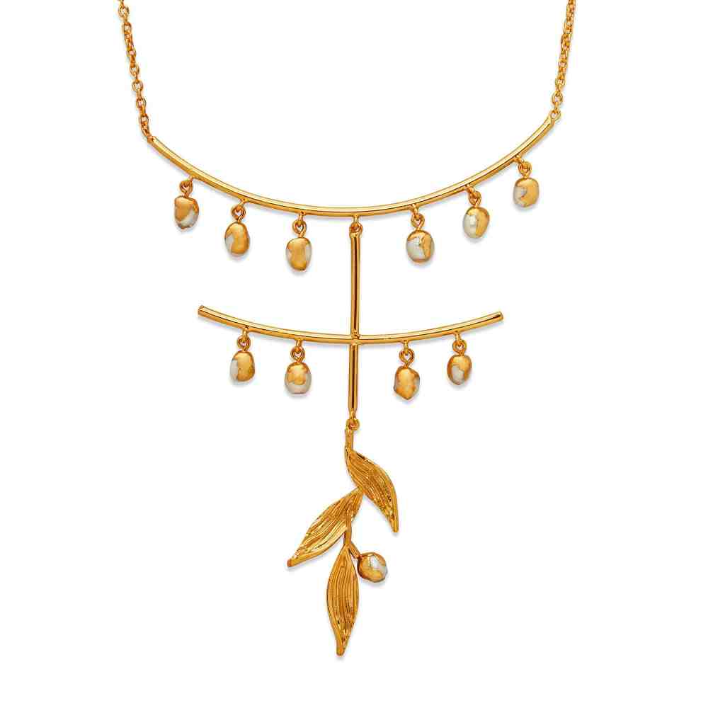 Dhwani Bansal Statement Zuri Pendant With Gold Dipped Baroque Pearls And Textured Gold Plated Brass