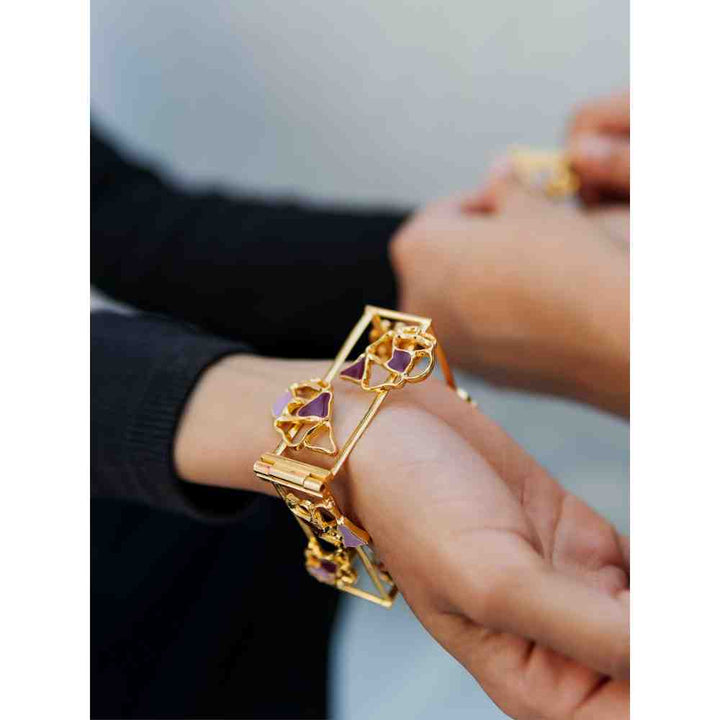 Dhwani Bansal Gold And Purple Enamel Mavi Square Bracelet