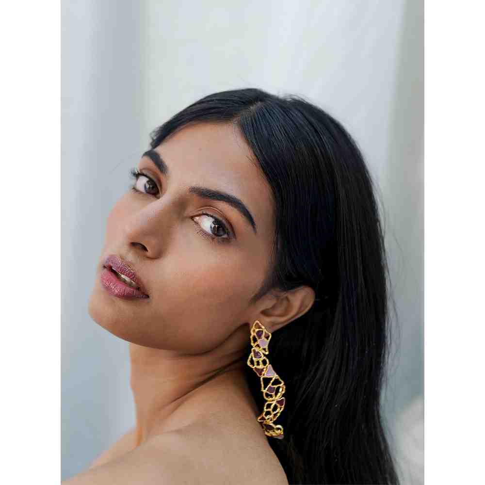 Dhwani Bansal Gold And Purple Enamel Gaia Drop Earrings