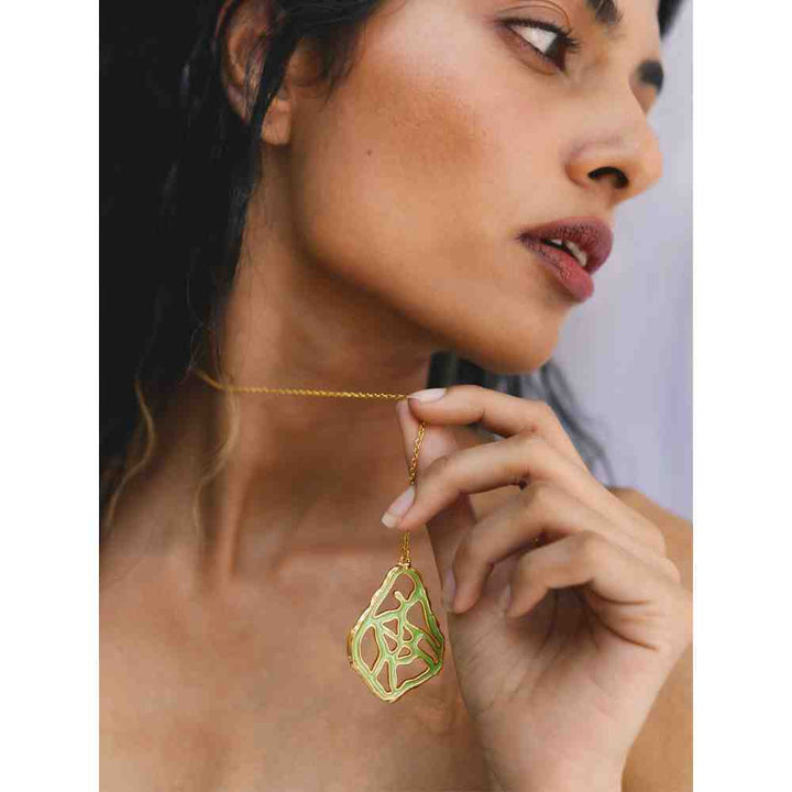 Dhwani Bansal Adjustable Gold And Pastel Green Enamel Tala Necklace