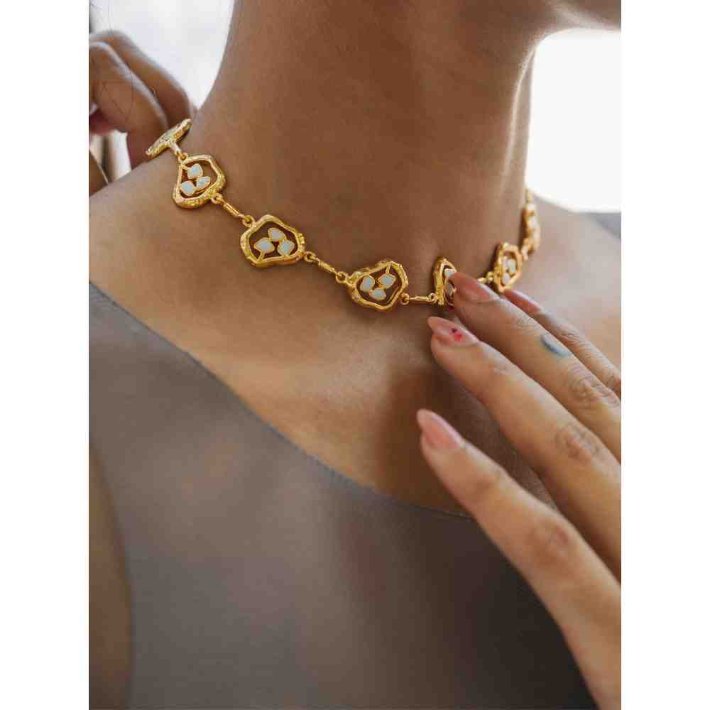 Dhwani Bansal Adjustable Gold And Pastel Green Enamel Adjustable Terra Choker Necklace