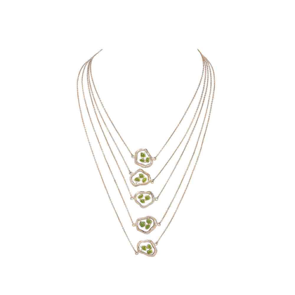 Dhwani Bansal White Rhodium And Pastel Green Enamel Terra Layered Necklace