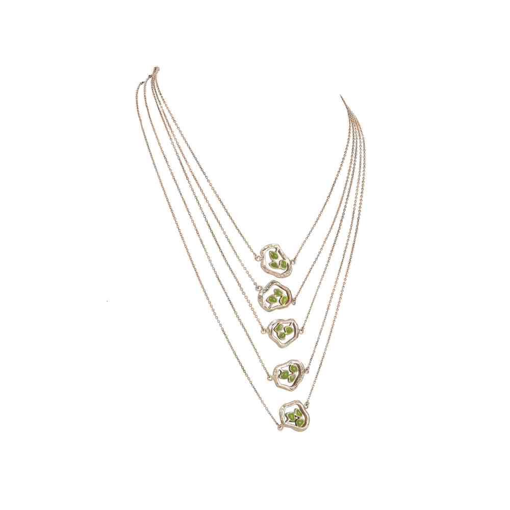 Dhwani Bansal White Rhodium And Pastel Green Enamel Terra Layered Necklace