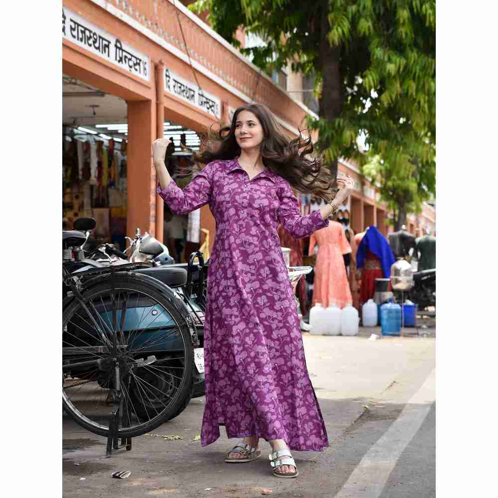 DIMPLE DESIGN STUDIO Purple Floral Shirt Dress