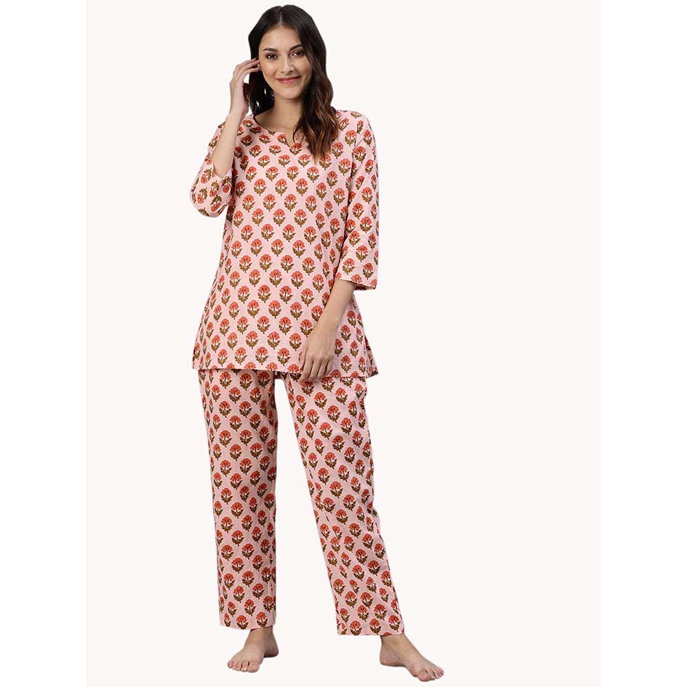 Divena Pink Cotton Loungewear /Nightwear (Set of 2)