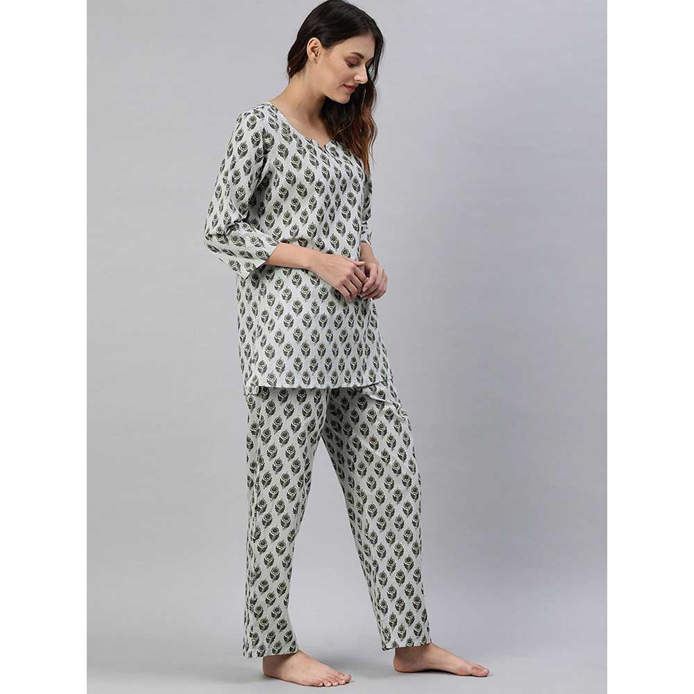 Divena Grey Color Cotton Loungewear/Nightwear (Set of 2)