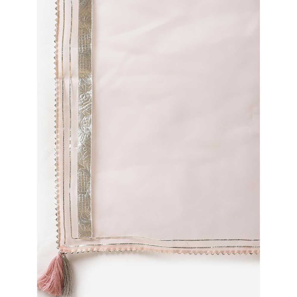 Divena Light Pink Cotton Anarkali Gown Pant with Net Dupatta (Set of 3)