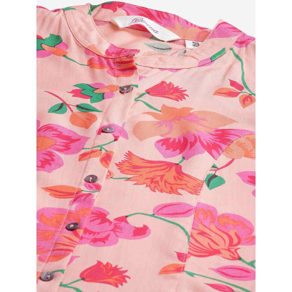 Divena Rayon Peach Floral Print Top