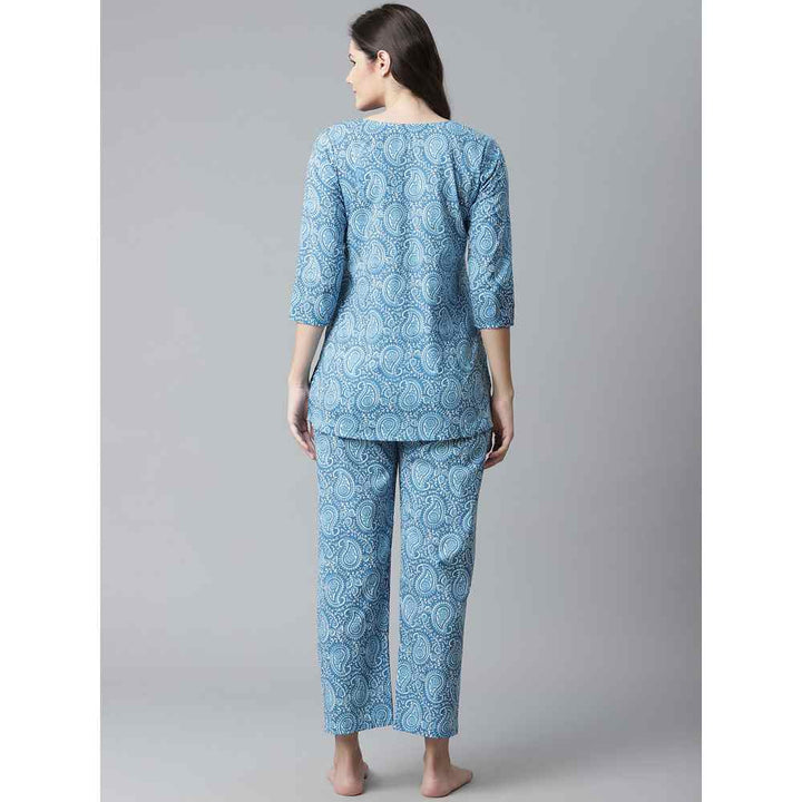 Divena Blue Printed Cotton Nightwear (Set of 2)