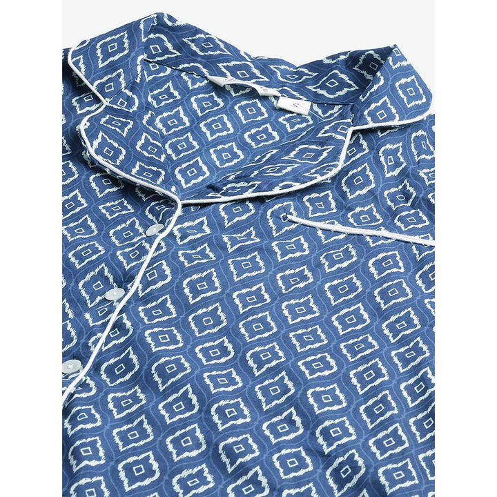 Divena Navy Blue Printed Cotton Nightsuit (Set of 2)