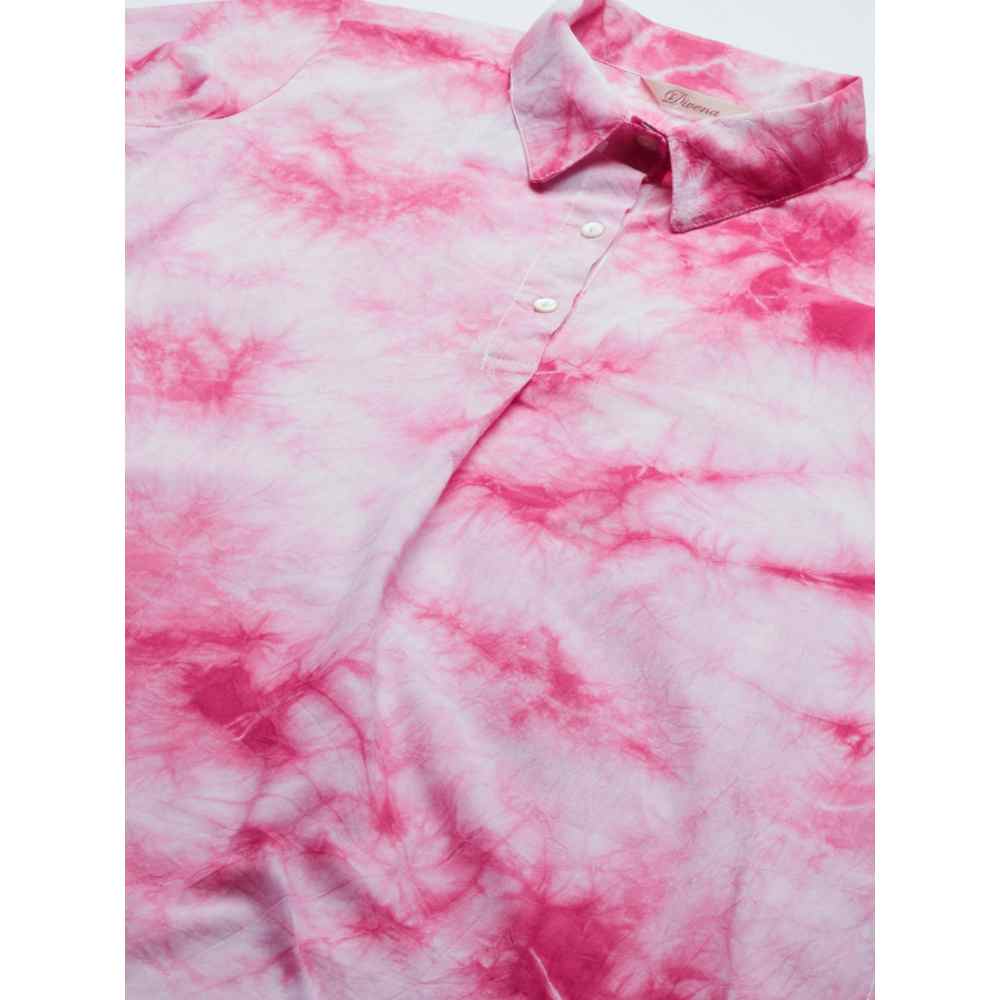 Divena Pink & White Cotton Shirt Style Kurta with Hem Cuffed Pants (Set of 2)