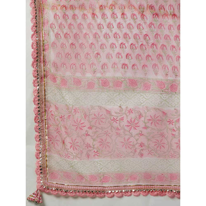 Divena Pink Floral Hand Block Printed Kurta and Sharara with Dupatta (Set of 3)