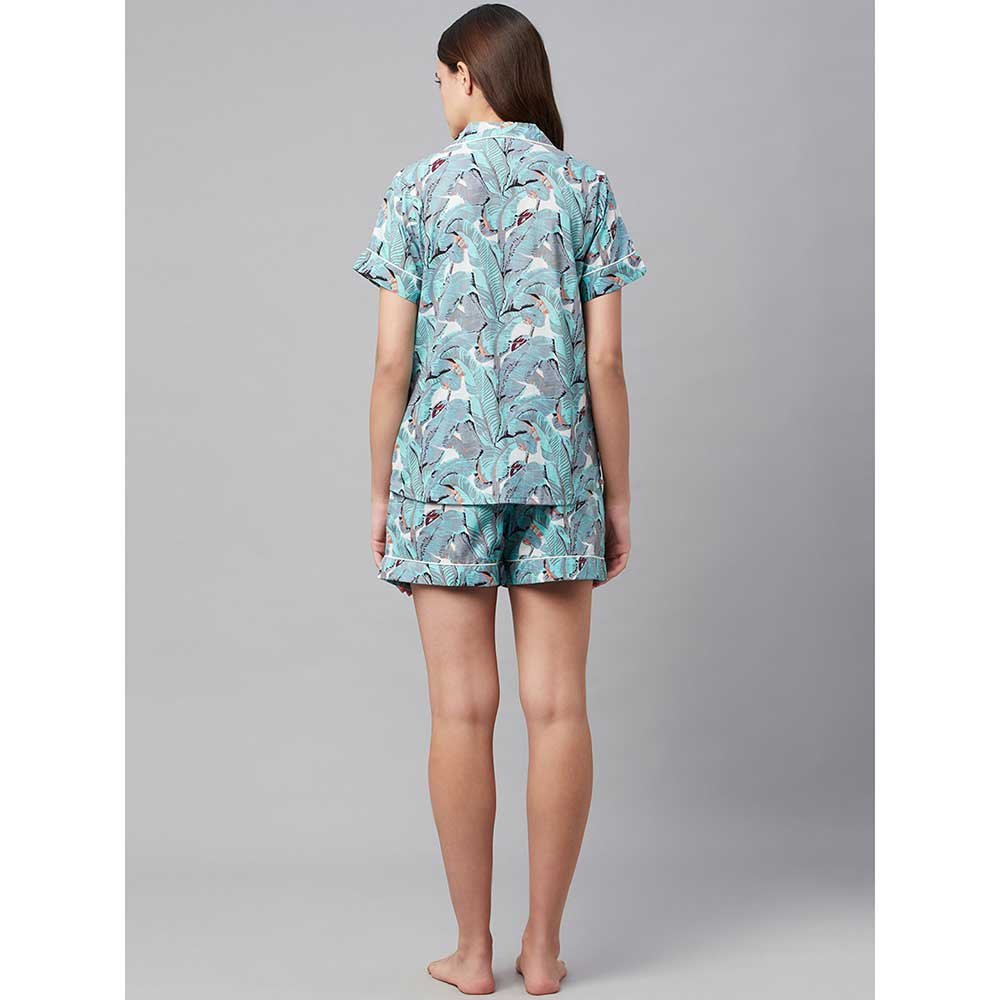 Divena Sea Green Cotton Floral Print Night Suit (Set of 2)