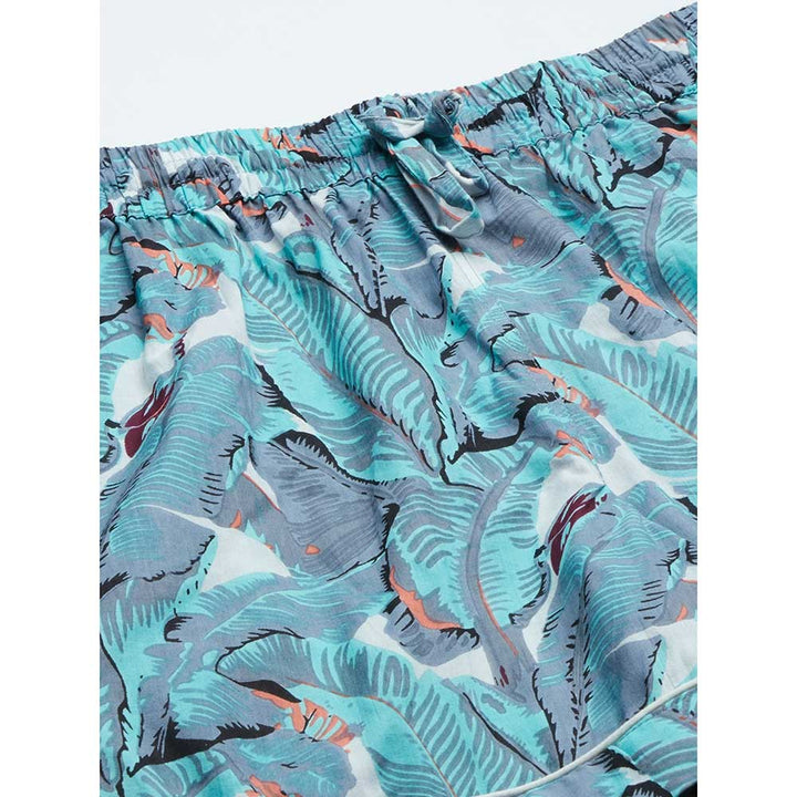 Divena Sea Green Cotton Floral Print Night Suit (Set of 2)