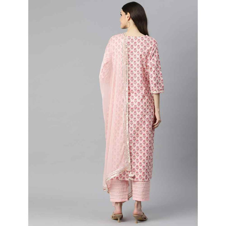 Divena Light Pink Cotton Straight Kurta Pant with Dupatta (Set of 3)