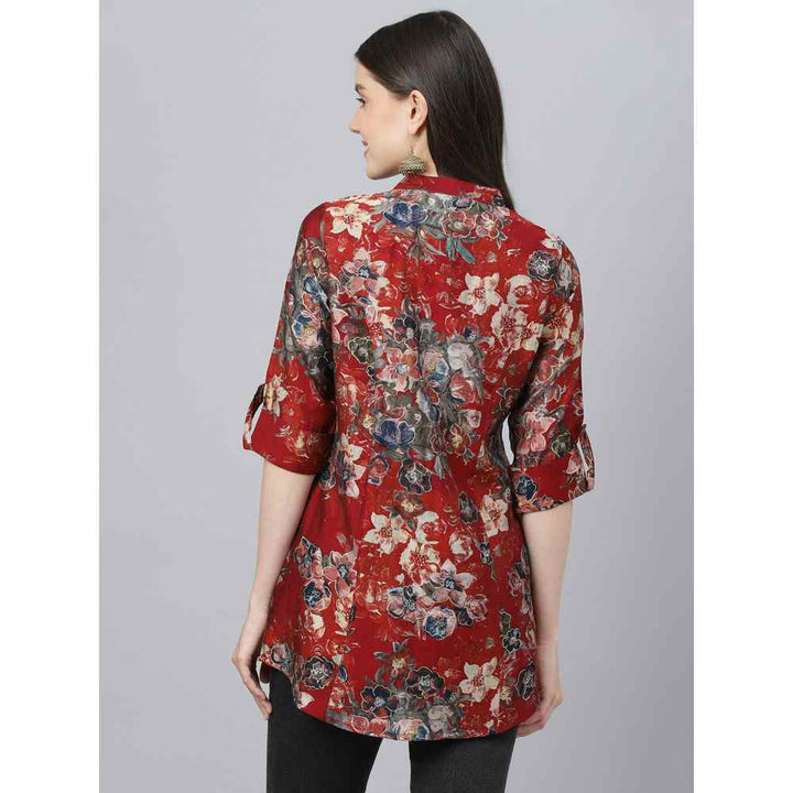 Divena Maroon Floral Printed Modal A-Line Shirts Style Top