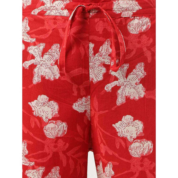 Divena Red Cotton Peplum Top Pant Co-Ords (Set of 2)