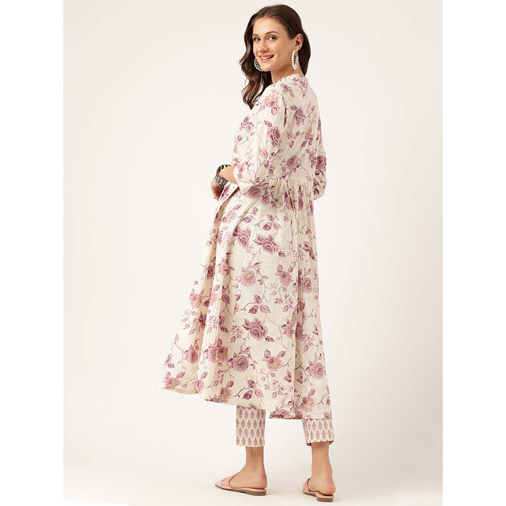 Divena Floral Printed Cotton Flared Kurta With Trouser (Set of 2)