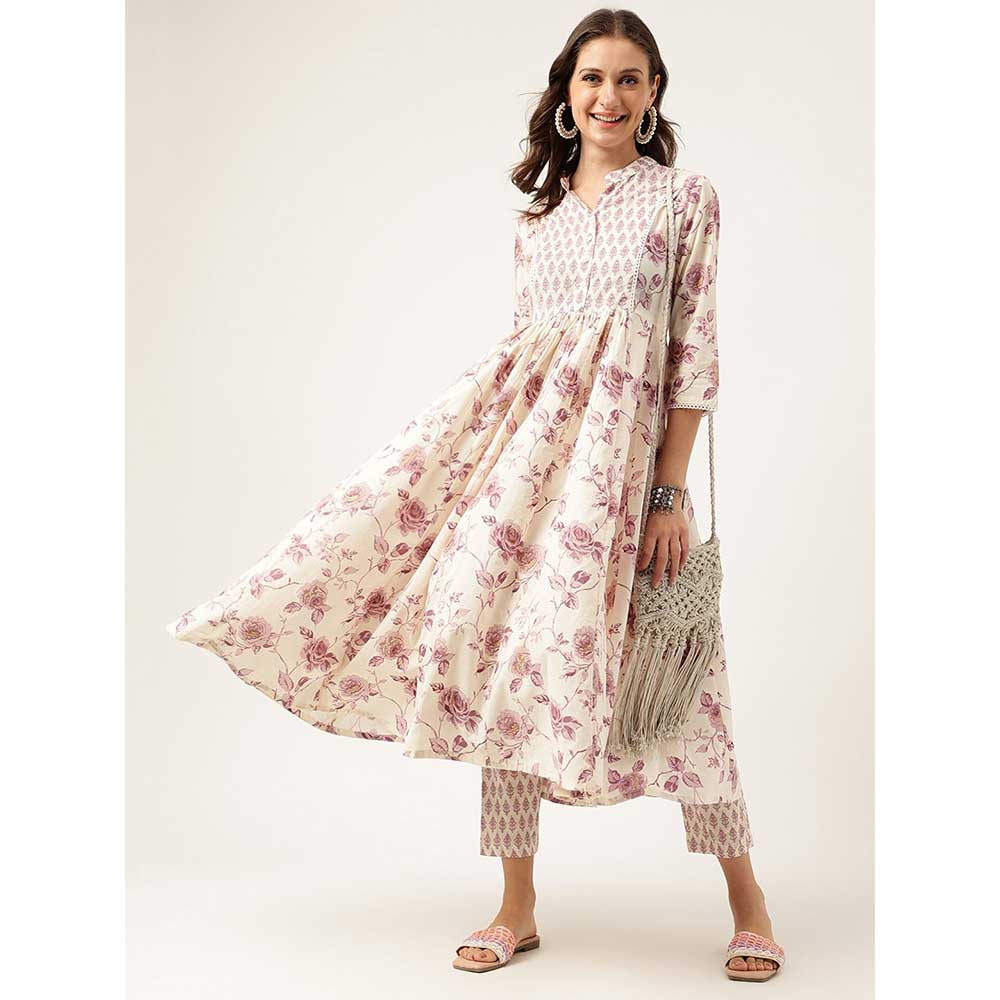 Divena Floral Printed Cotton Flared Kurta With Trouser (Set of 2)
