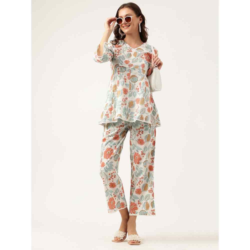 Divena Floral Printed Cotton Tunic With Pant (Set of 2)