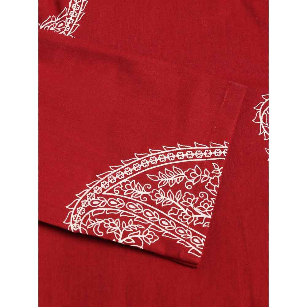 Divena Maroon Paisley Print Cotton Kurta With Salwar (Set of 2)