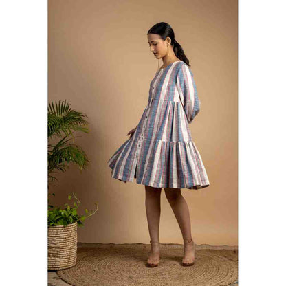 Doodlage Multicolor Striped Tiered Dress