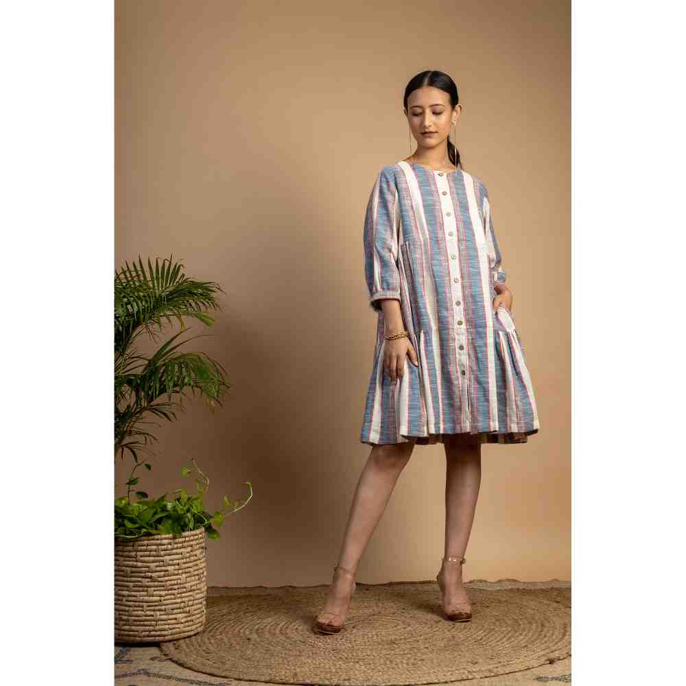 Doodlage Multicolor Striped Tiered Dress