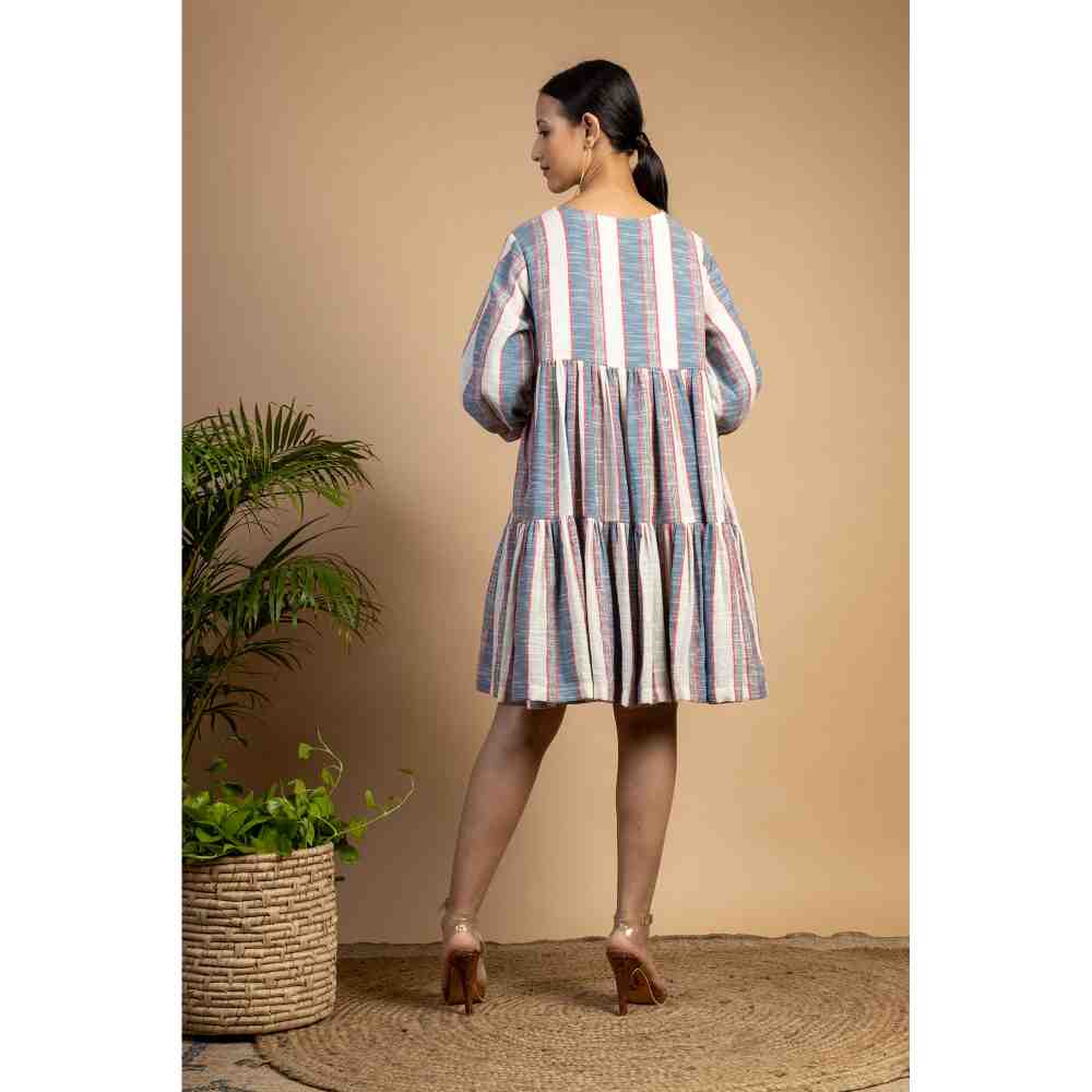 Doodlage Multicolor Striped Tiered Dress